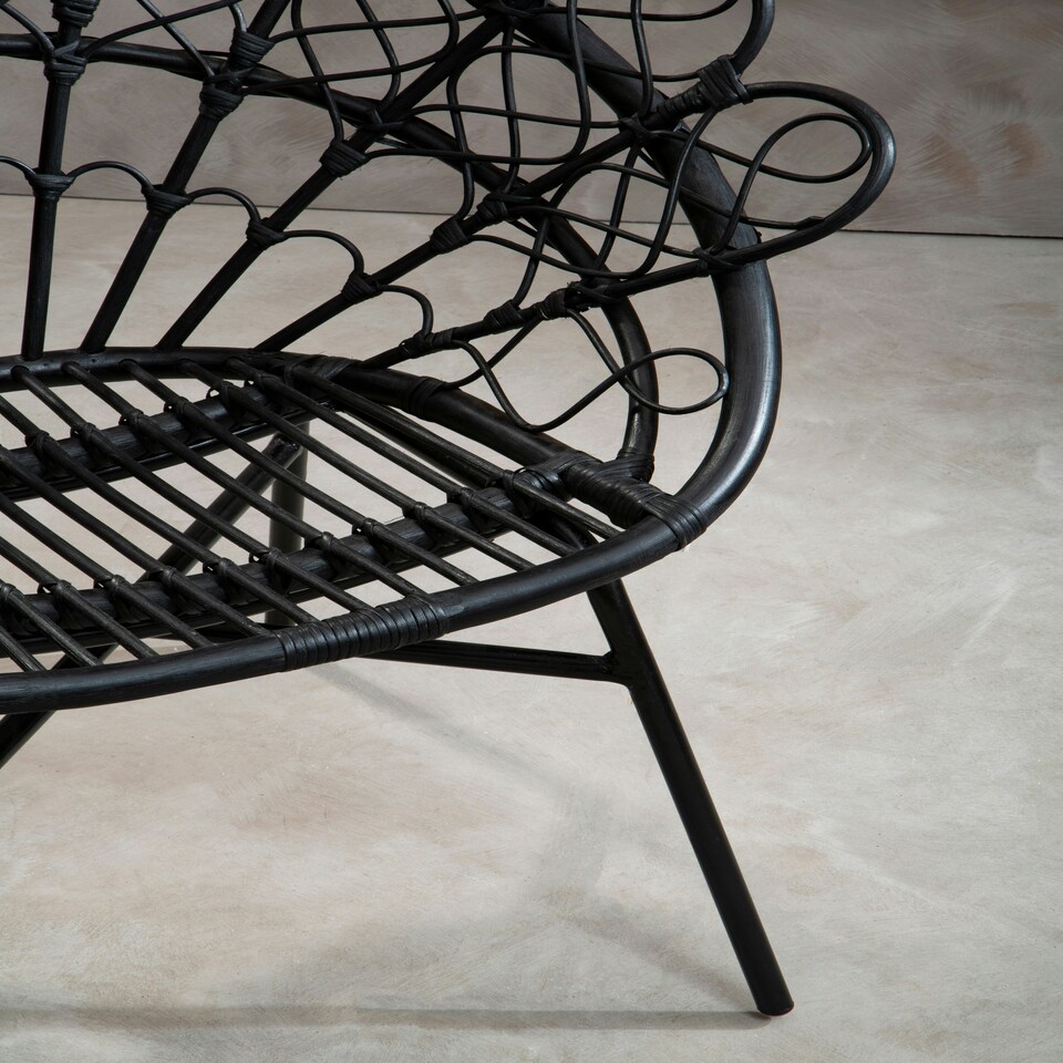 image 1 of Interiors by Premier Black Rattan Round Peacock Chair, Unique Chair with Metal Legs, Rattan Dining Chair, Rattan Outdoor Chair Black