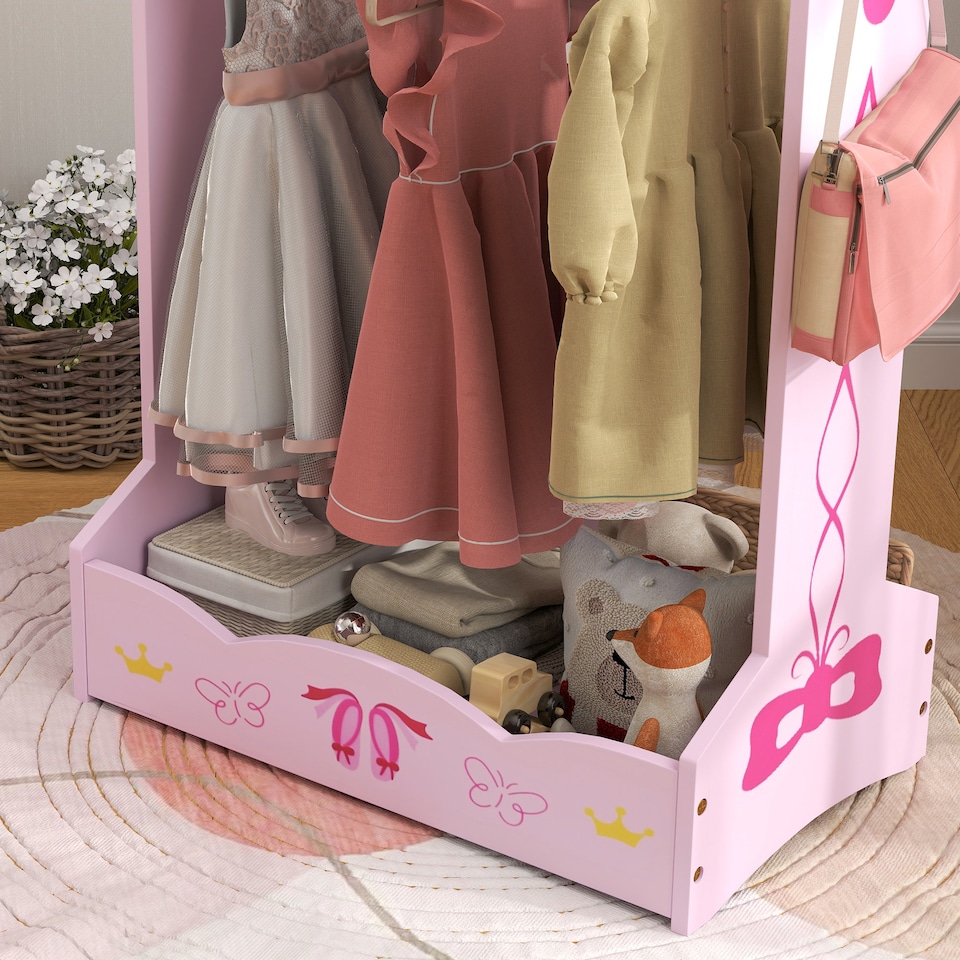 image 1 of AIYAPLAY Kids Clothes Rail w Storage Shelves for Bedroom, Nursery, Pink