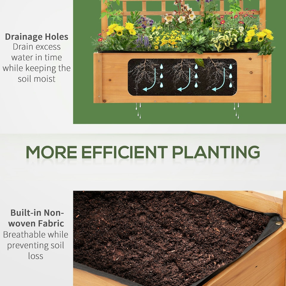 image 1 of Outsunny Wooden Planter Raised Elevated Garden Bed w/ 2 Shelves, 105x40x135cm