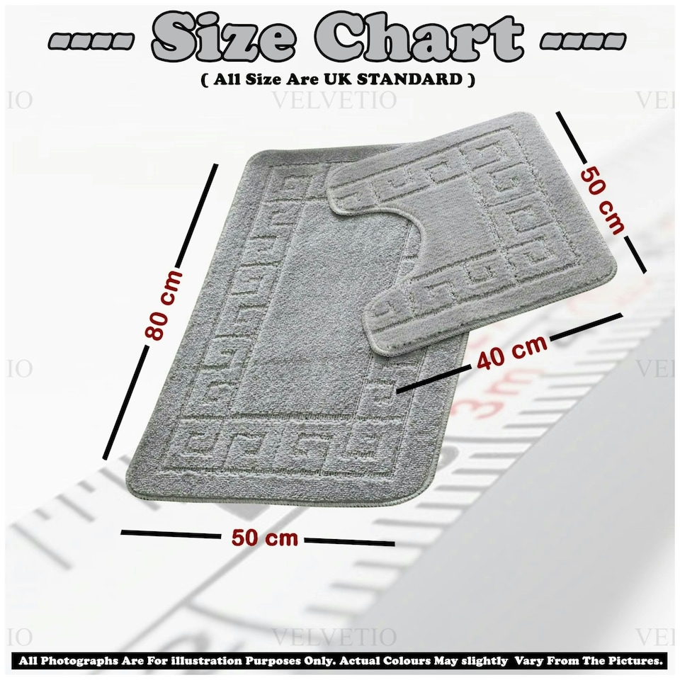 image 1 of VELVETIO Greek Bath Mat & Pedestal Mat Water Absorbent Non Slip Toilet Rugs Black