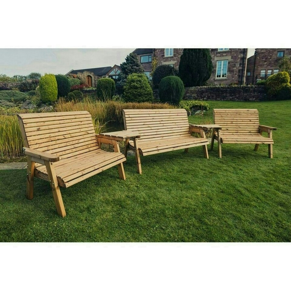image 1 of Valley 7 Seat Set 1X3B 2 X 2B Angled Tray - Timber - L100 x W360 x H95 cm - Fully Assembled - Set of Waterproof Cushions Included