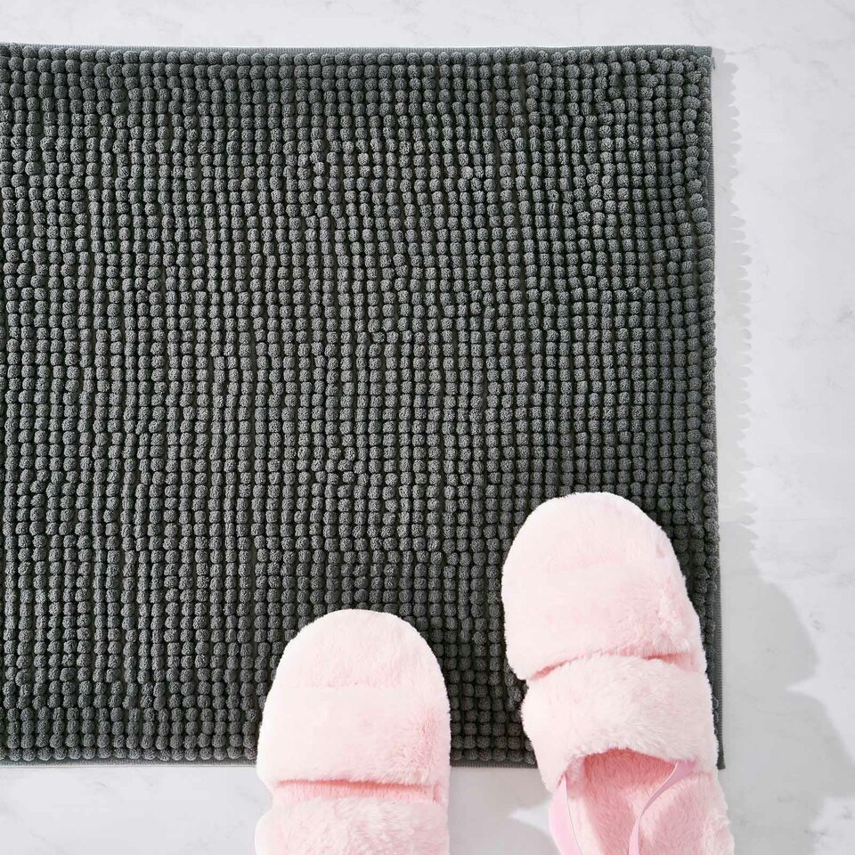 image 1 of OHS Soft Microfibre Non-Slip Absorbent Noodle Bobble Chenille Bath Mat, 75x45cm - Charcoal