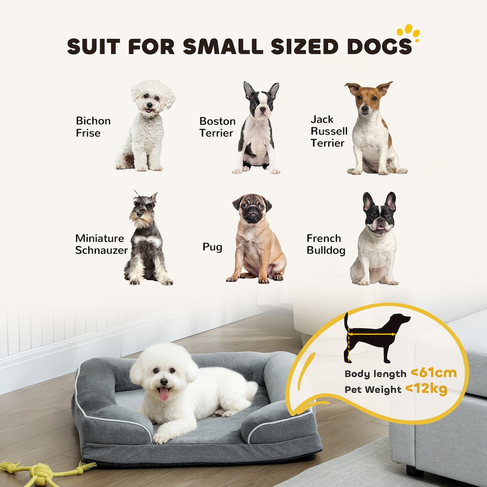image 1 of PawHut Dog Sofa Bed, Washable Soft Plush Pet Bed with Removable Flannel Cover and Non-Slip Bottom, Anti-Anxiety for Cats and Small Dogs, 70 x 60 x 16.5 cm, Grey | Grey | S