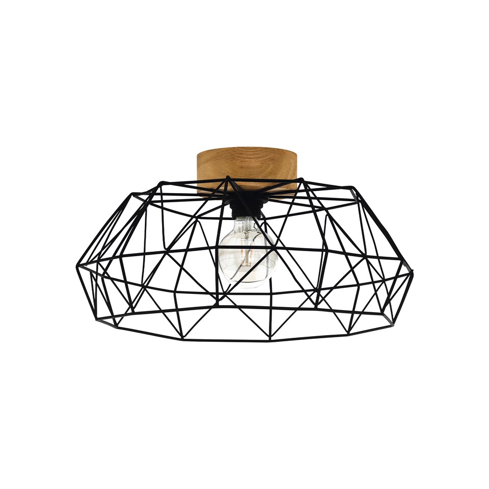 image 1 of EGLO Padstow Black and Natural Metal/Wood Ceiling Light (D) 45.5cm
