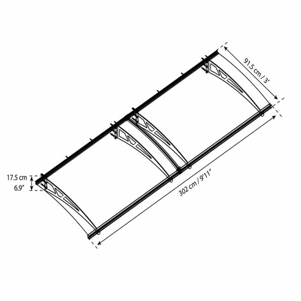 image 1 of Patio Cover Altair Door Awning Canopy 3000 Clear - Acrylic - L302 x W91.5 x H17.5 cm - Grey Grey