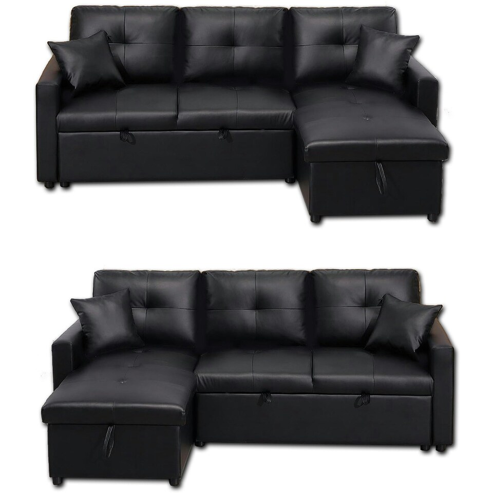 image 1 of Milano 3 Seater L Shape Pullout Sofa Bed with Deep Storage Compartment & Reversible Chaise Grey