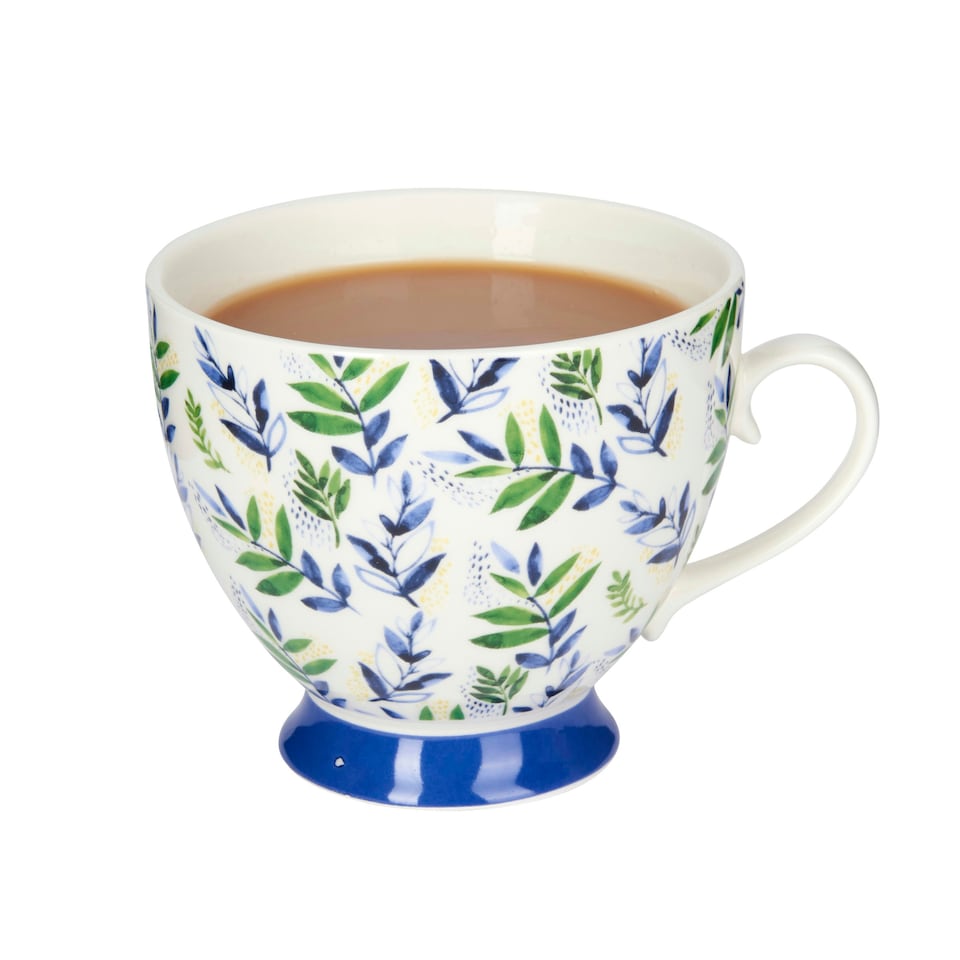 image 1 of KitchenCraft China Leafy Lemon 400ml Footed Mug | Blue | 1