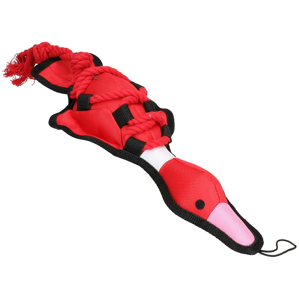 image 1 of Red Cross Tug Rope Duck Doy Play Toy With Squeak 40x18x6cm
