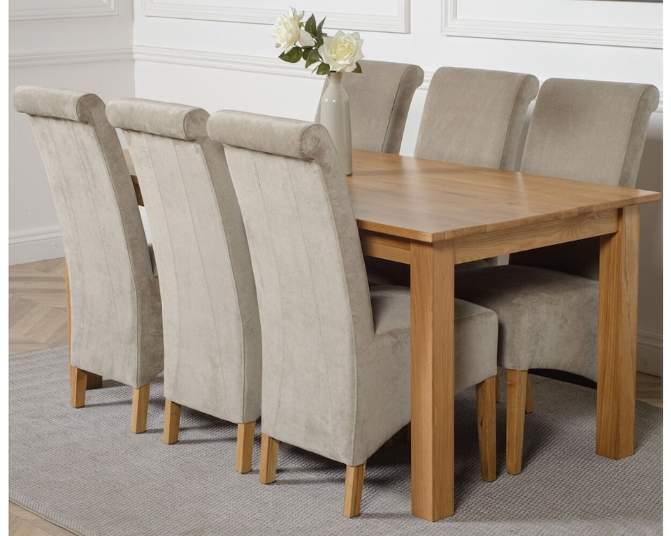 image 1 of Oslo 180 x 90 cm Large Oak Dining Table and 6 Montana Fabric Chairs | Grey | Grey