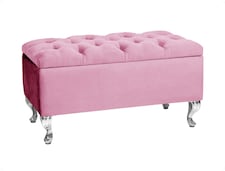 Londona 90cm Chesterfield Ottoman Storage Bench - Plush Velvet Shoe Bench - Pink Upholstery Footstool with Storage