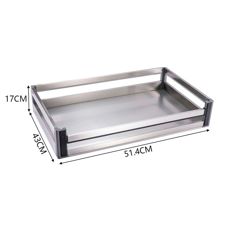 image 1 of Living and Home Stainless Steel Cabinet Pull-Out Basket 51cm W × 43cm D × 7cm H - Silver Chrome | One Size