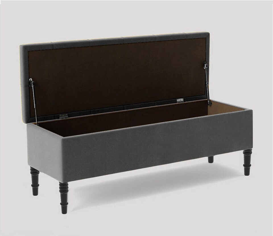 image 1 of 150cm Swiss Chesterfield Ottoman Storage Bench- Plush Velvet Shoe Bench - Grey Upholstery Footstool with Storage