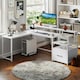 image 6 of COSTWAY L-shaped Desk Home Office Desk with File Drawer White
