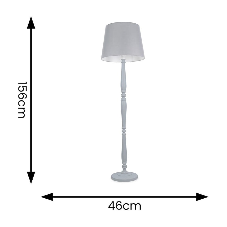 image 1 of ValueLights Victoria White Wood Floor Lamp Grey Taper Shade and Bulb