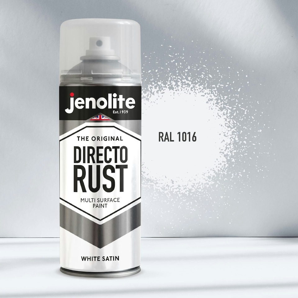 image 1 of Jenolite Directorust All-in-One Multi-Surface Paint - White Satin - 400ml Spray Can - 2-Pack