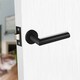 image 3 of Golden Grace Mitred Design Key Lock Door Handles Set on Round Rose in Matt Black Finish with 64mm 3 Lever Mortise Lock and Key Hole Black