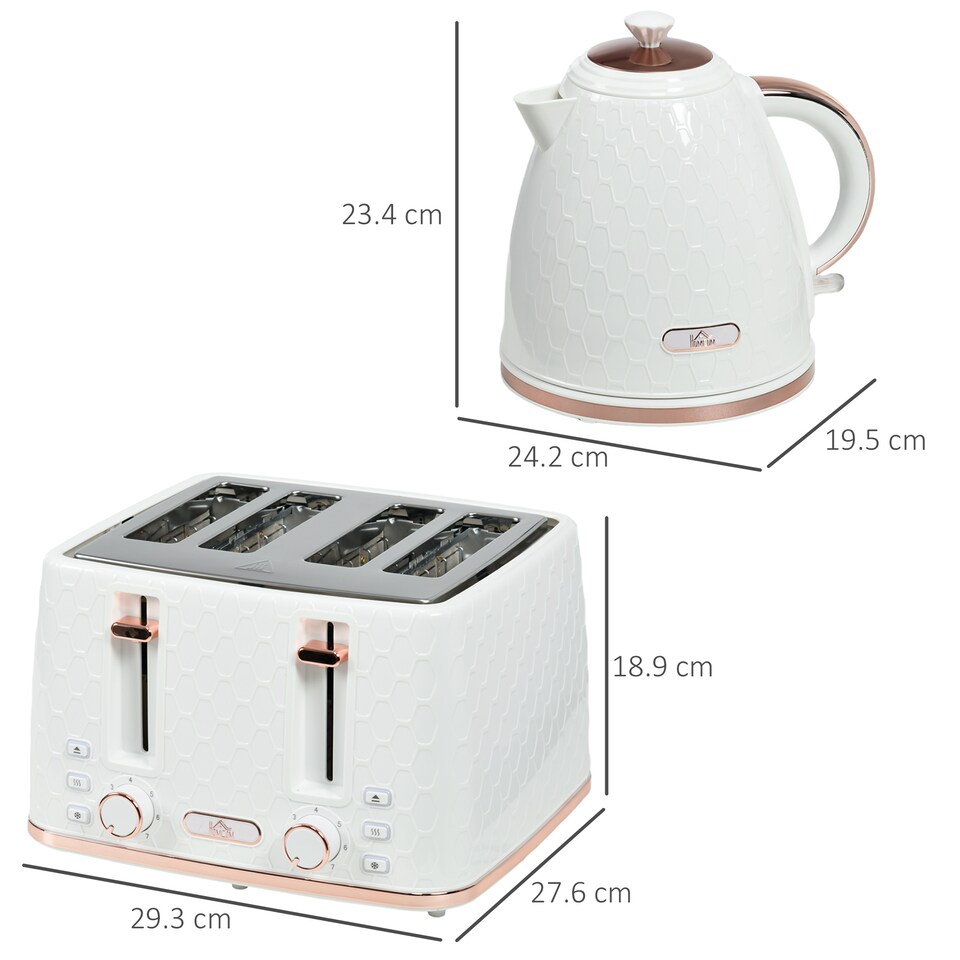 image 1 of HOMCOM Kettle and Toaster Set, 1.7L 3000W Fast Boil Jug Kettle with Auto Shut Off, 4 Slice Toaster with 7 Level Browning Controls & Crumb Tray, UK Otter Thermostat, Cream