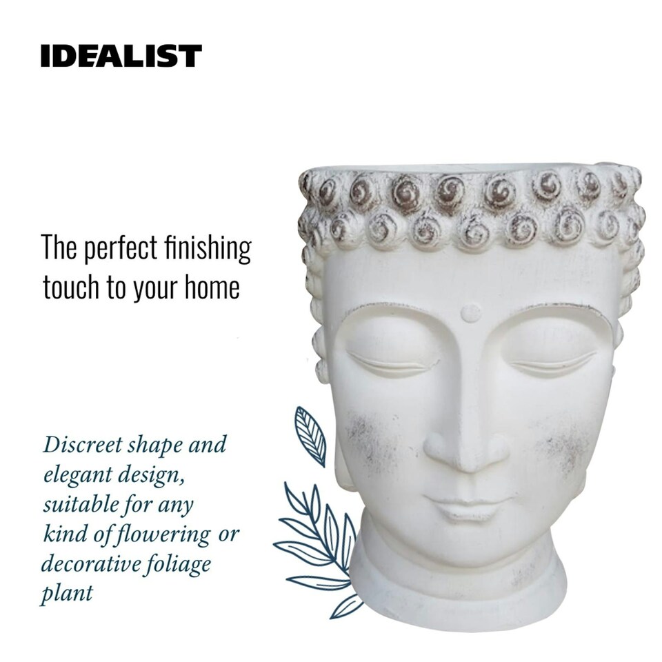 image 1 of White Oval Face Planter Head Buddha Plant Pot Indoor Pot Cover L26.5 W25 H34 cm, 8.4 ltrs Cap.