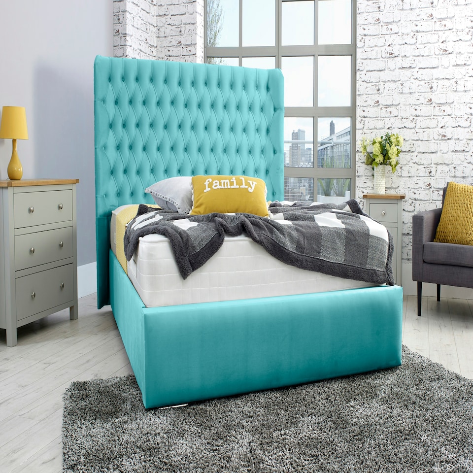 Terra Plush Double Bed Frame - Teal