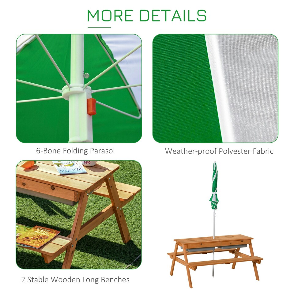 image 1 of Outsunny Wooden Kids Picnic Table, Sand and Water Table with Benches, Brown