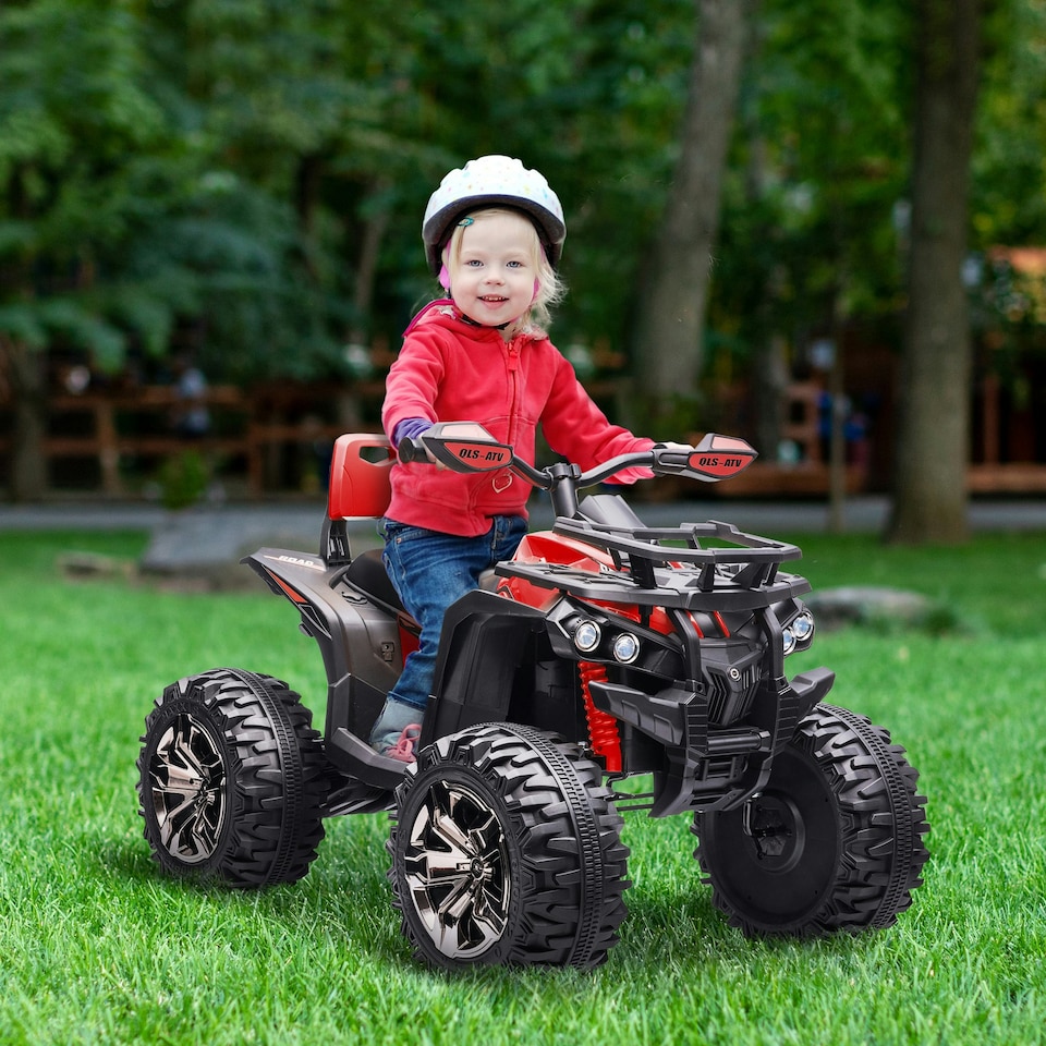 image 1 of HOMCOM 12V Quad Bike ATV with LED Lights, Music, for Kids, Red