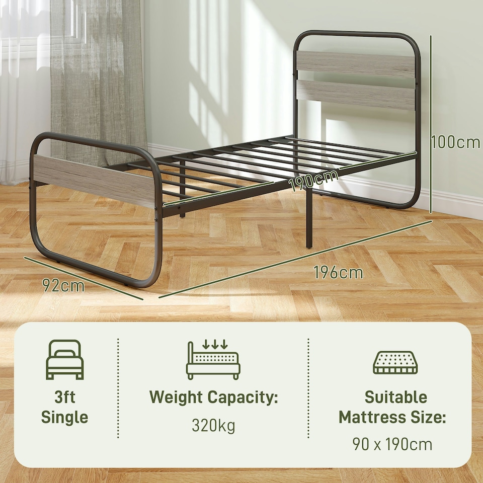 image 1 of HOMCOM 3ft Metal Platform Single Bed Frame with Under Bed Storage