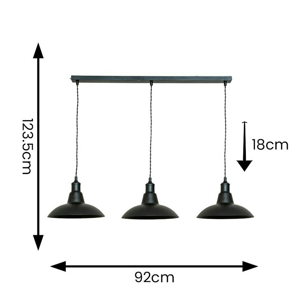 image 1 of ValueLights Civic Matte Black 3 Drop Diner Bar Matte Black Ceiling Pendant Light with Bulbs Black
