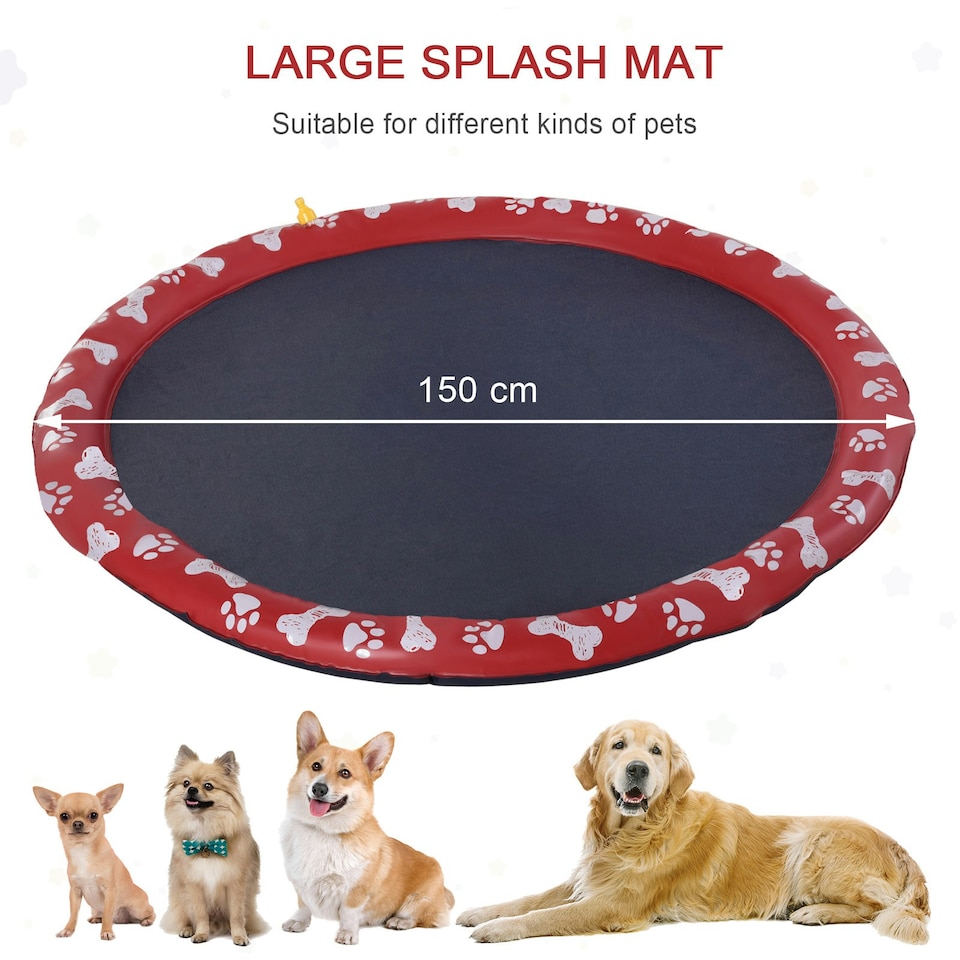 image 1 of PawHut 150cm Splash Pad Sprinkler for Pets Dog Bath Pool Non-slip Outdoor Red