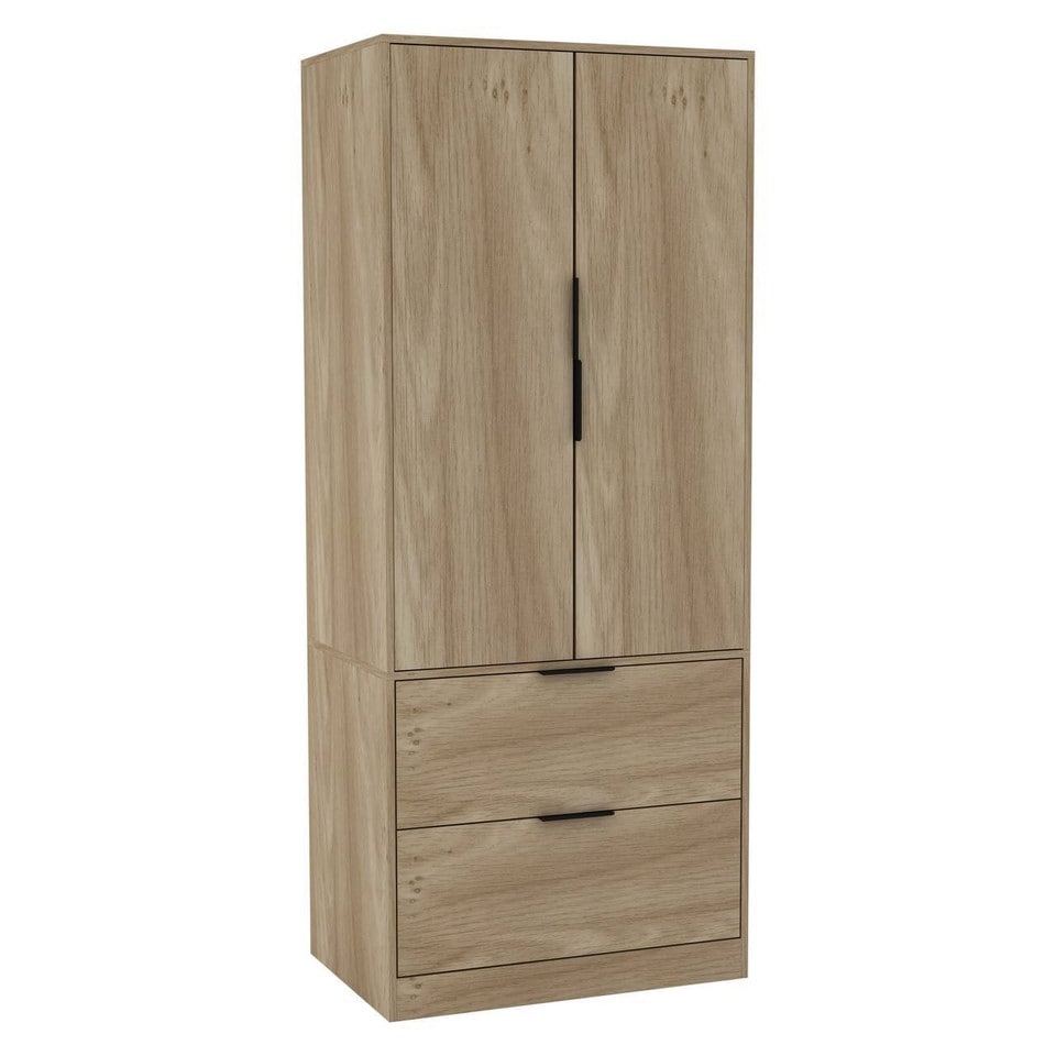 image 1 of FUJI 2 Door 2 Drawer Minimalist Bedroom Wardrobe Storage & Hanging Rail 180cm | Multi | Oak | 1