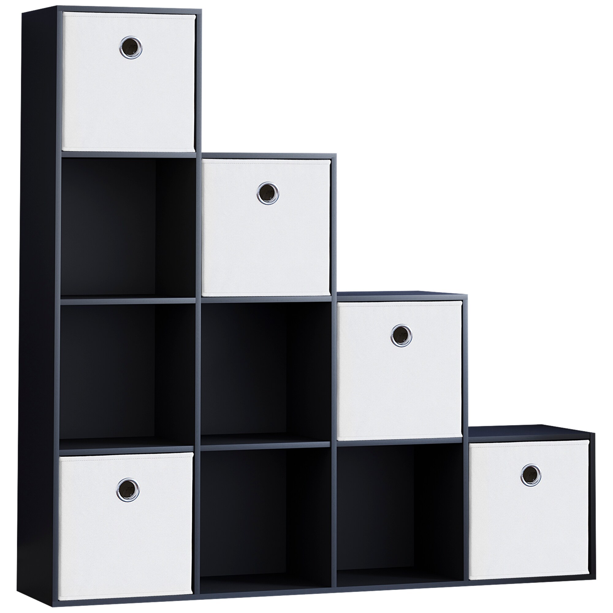 Vida Designs Durham 10 Cube Storage Unit, Black & Set of 5 White Cube Storage Baskets
