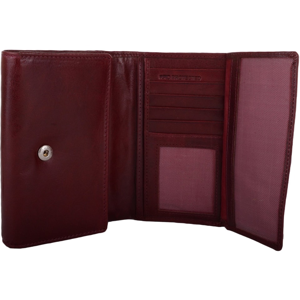 image 1 of London Leathergoods Womens Soft Leather Tri-Fold Matinee Style Purse/Wallet/Holder | Red | Wine