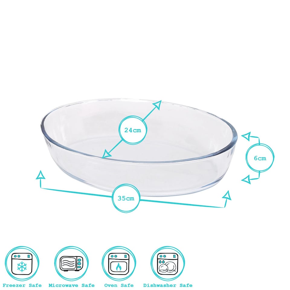 image 1 of Argon Tableware Oval Glass Oven Dish - 35cm x 24cm | Clear | Clear | 35cm x 24cm