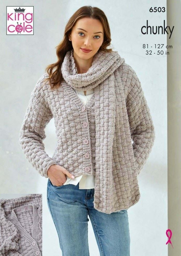 King Cole Dalesway Chunky Knitting Pattern 6503, Cardigans, Sweaters and Scarves for Women - 32 - 50 Inches