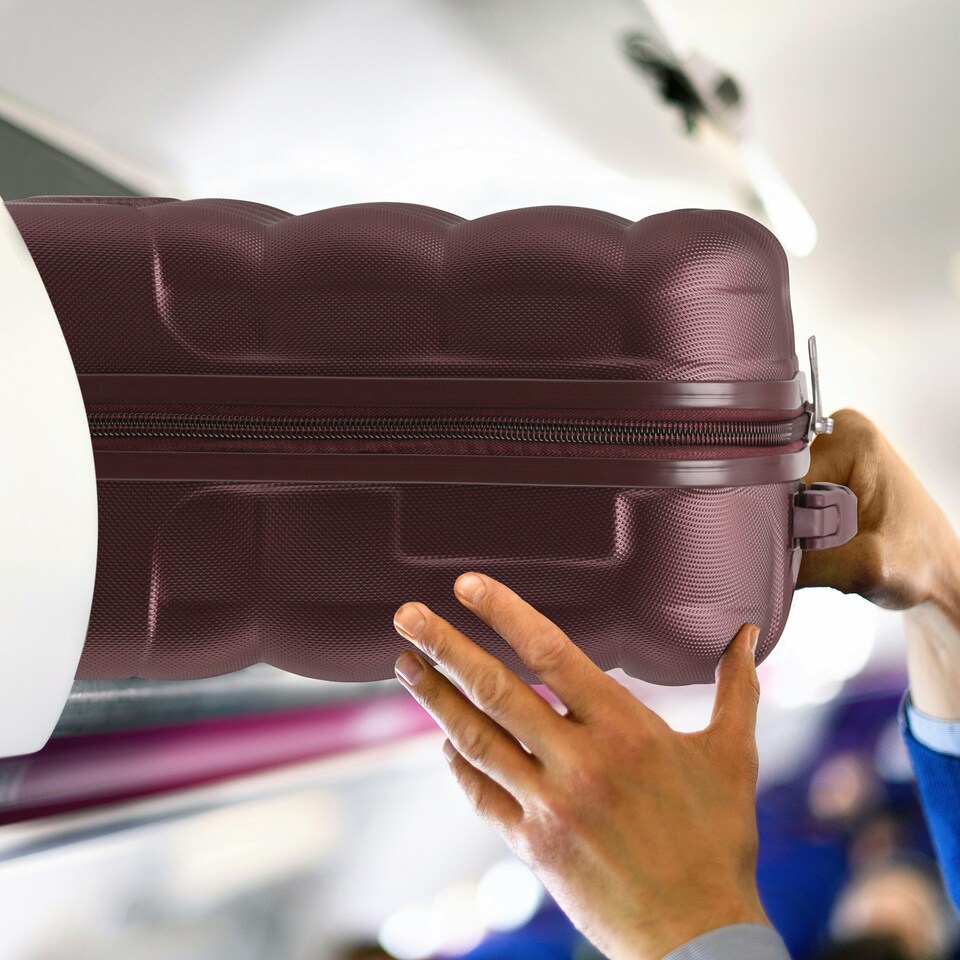 image 1 of Flight Knight Bubble Suitcase - Ryanair easyJet Jet2 Approved - 8 Wheel Carry Cabin Hardcase 45x36x20cm Purple | Burgundy | Cabin Bag