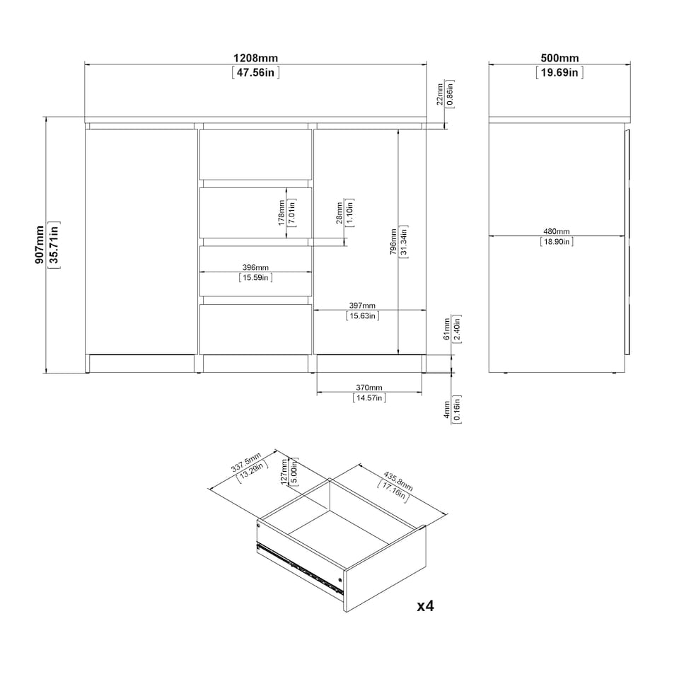 image 1 of Naia Sideboard 4 Drawers 2 Doors in Concrete and White High Gloss