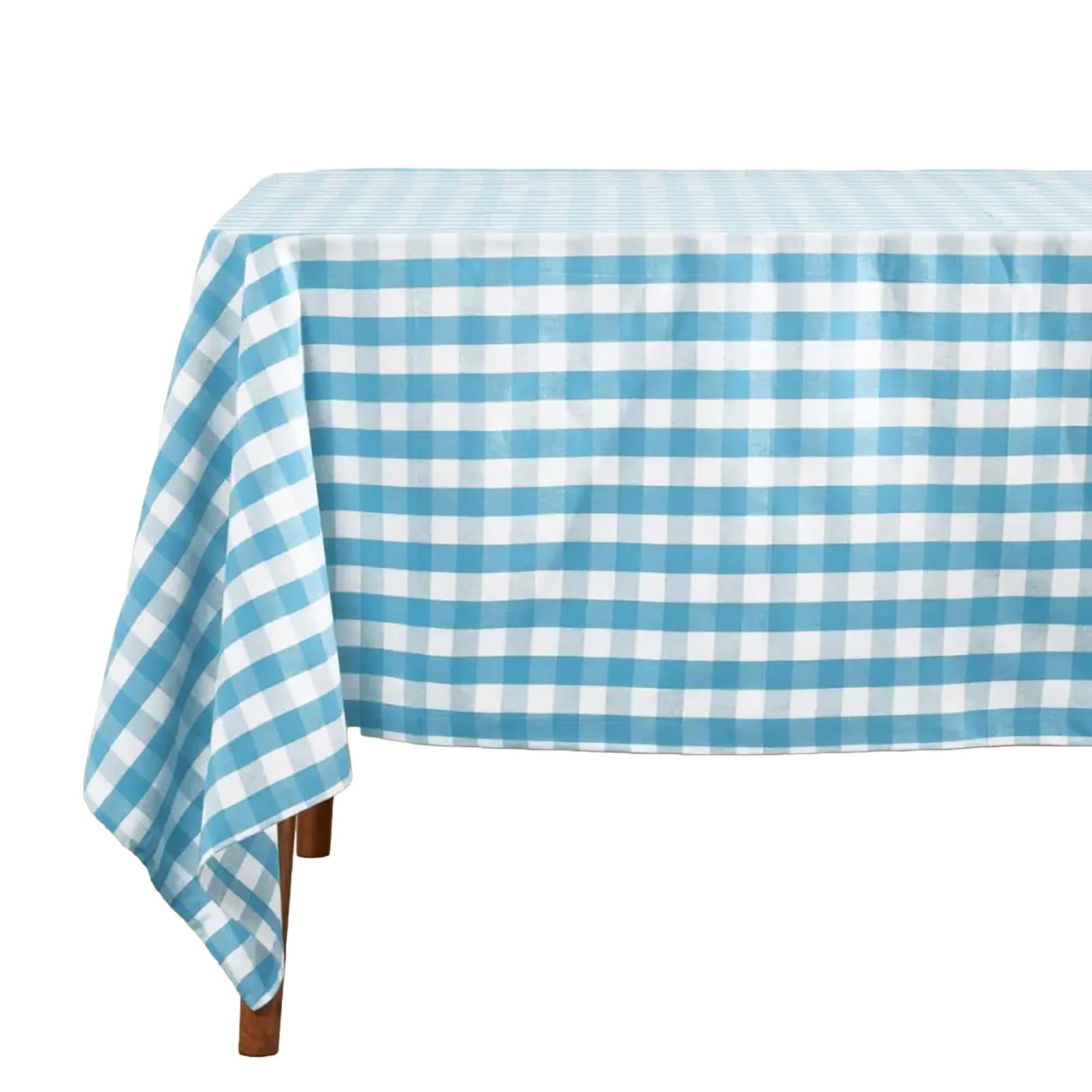 Homescapes Blue Block Check Cotton Gingham Tablecloth - 137 x 178 cm Blue 137cm x 178cm (54" x 70")