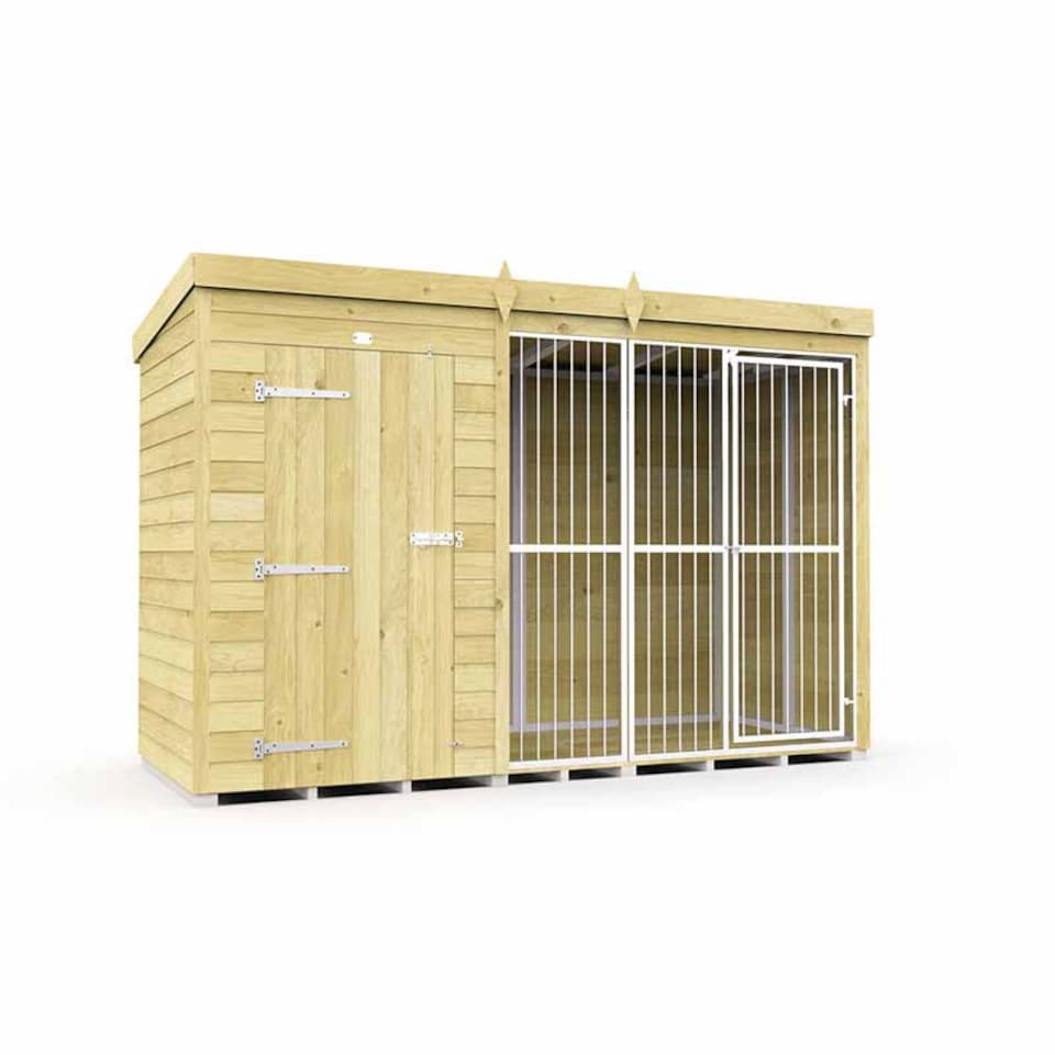 image 1 of 10ft X 4ft Dog Kennel and Run Full Height with Bars - Wood - L118 x W302 x H201 cm
