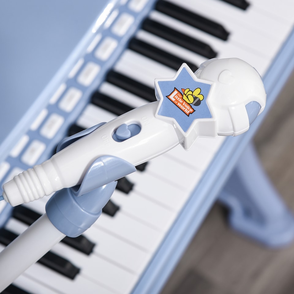 image 1 of HOMCOM 37 Keys Kids Piano Mini Electronic Keyboard Light Kids Musical Instrument Educational Game Children Grand Piano Toy Set with Stool and Microphone & Music Stand (Blue)
