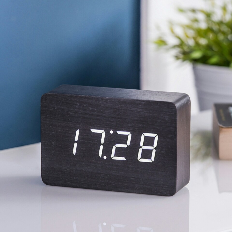 image 1 of Gingko Design Brick Click Clock Black with White LED