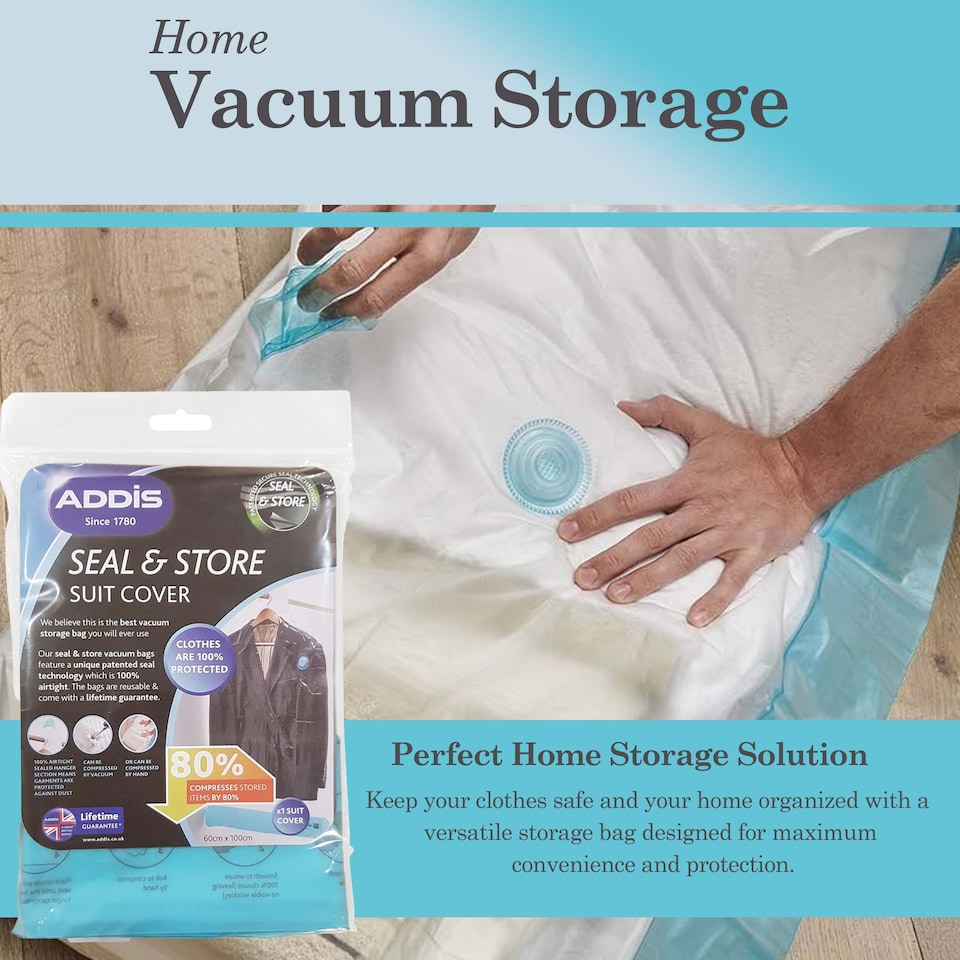 image 1 of Vacuum Storage Hanging Clothes Seal & Store Suit Cover 60 x 100cm Clear Waterproof Space Saving Reusable