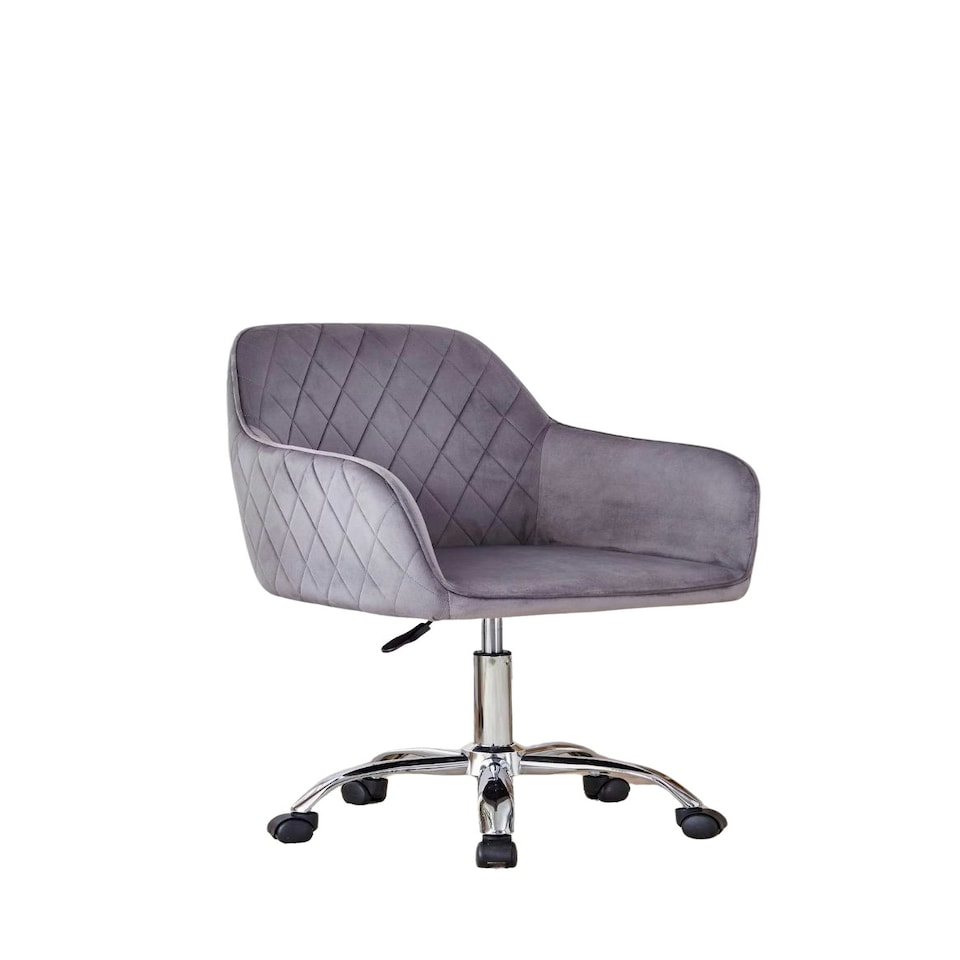 image 1 of Office Chair grey velvet swivel with arms and wheels leisure home desk computer Grey