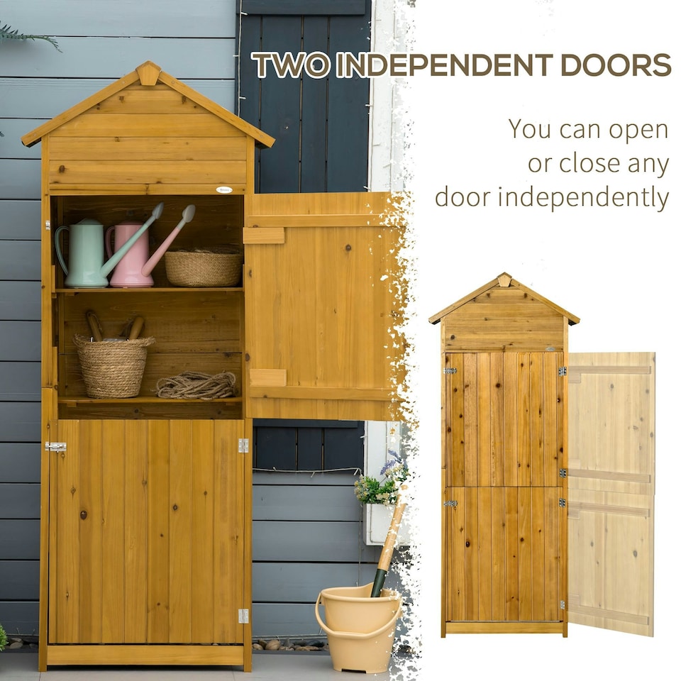 image 1 of Outsunny Wood Garden Storage Shed Tool Cabinet w/ Roof, 191.5x79x49cm, Natural