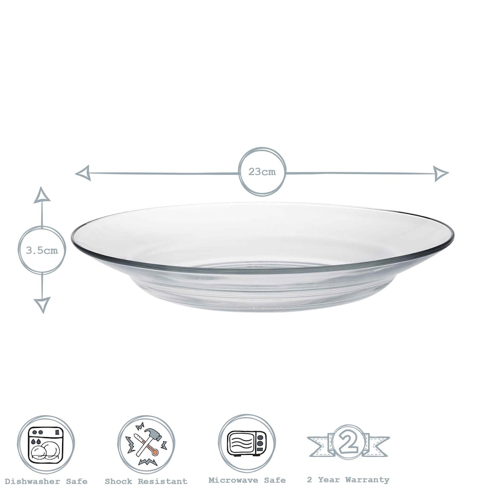 image 1 of Duralex Lys Glass Soup Plates Dishes - Tempered, Heat Resistant - 230mm - Pack of 6 | Clear | Clear