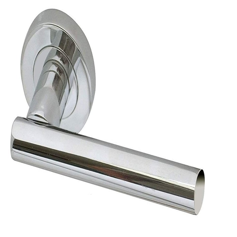 image 1 of Golden Grace T-Bar Bathroom Toilet Loo Door Handles Set on Rose in Polished Chrome Finish with Hinges Silver