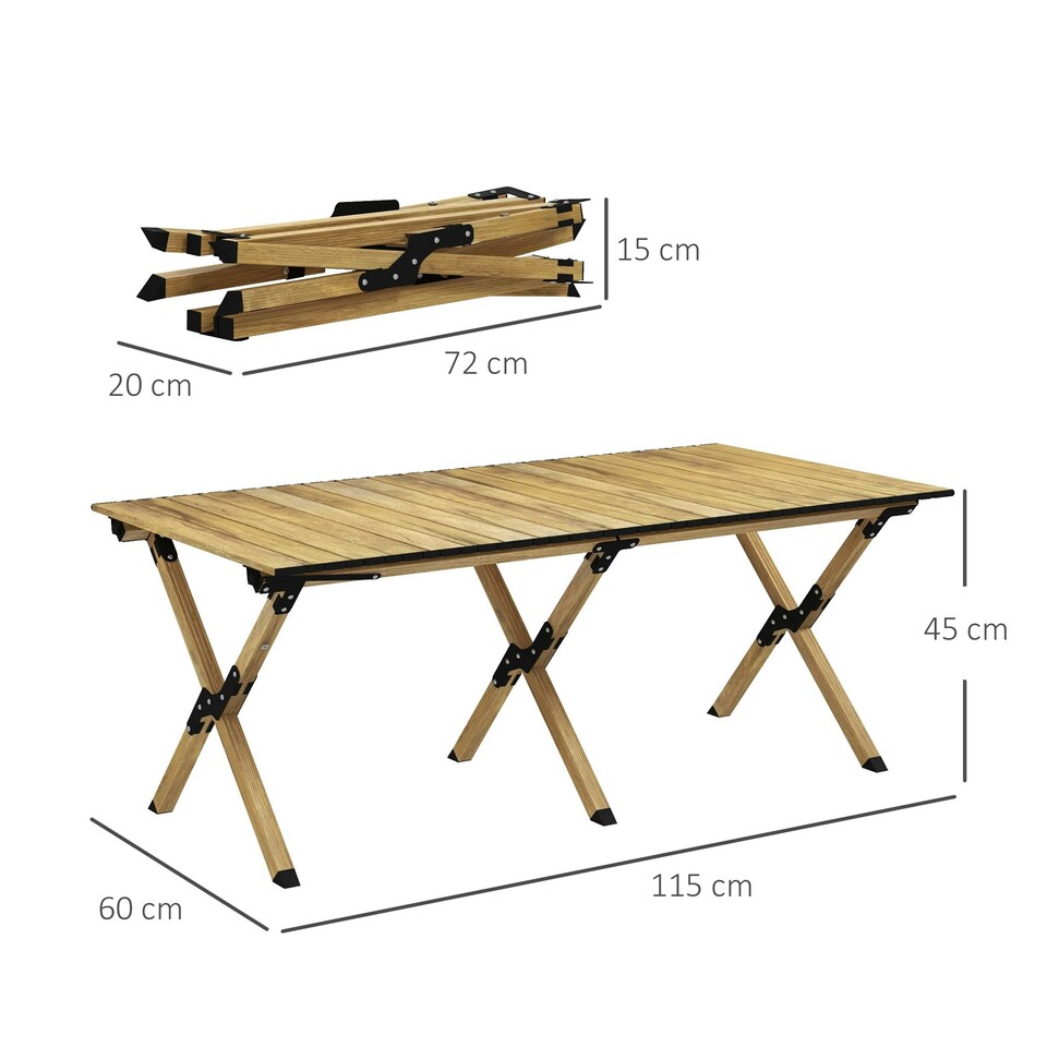 image 1 of Outsunny Folding Camping Table Aluminium Picnic Table with Roll-Up Top Natural
