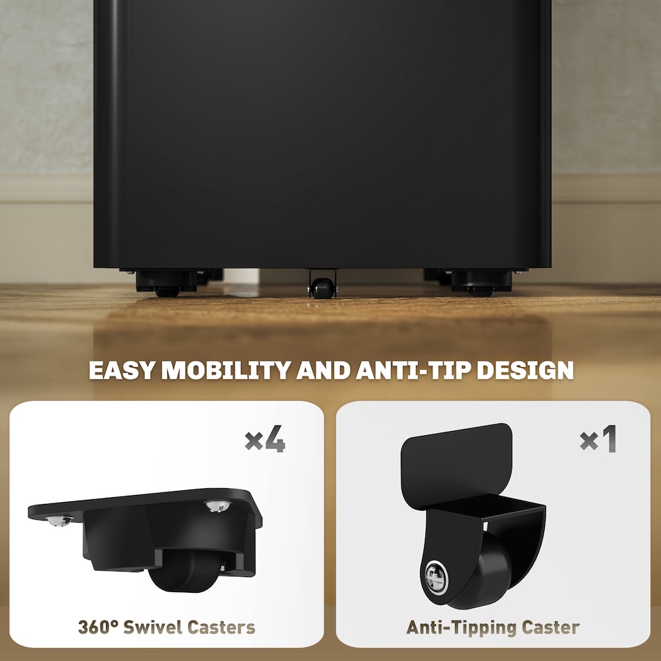 image 1 of Vinsetto 3-Drawer Mobile Filing Cabinet, Lockable Metal File Cabinet with 5 Wheels for A4 Legal Letter Sized Documents, Hanging File Folders, Under Desk, Pre-Assembled Body, 30 x 45 x 59 cm, Black | Black | Black