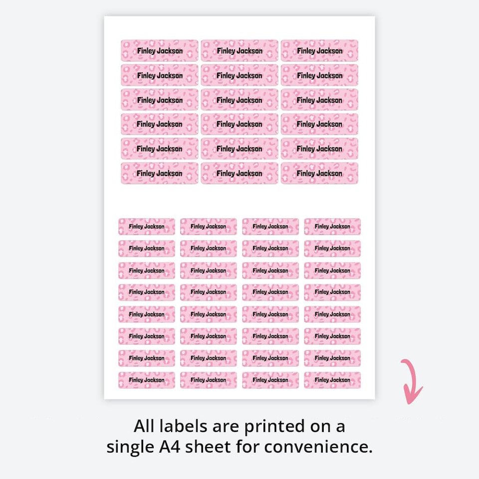 image 1 of Dotty About Paper 50 x Personalised School Name Labels Leopard Spots Pink
