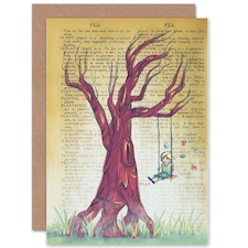 Upcycle Dictionary Tree Swing Girl Butterflies Art Card