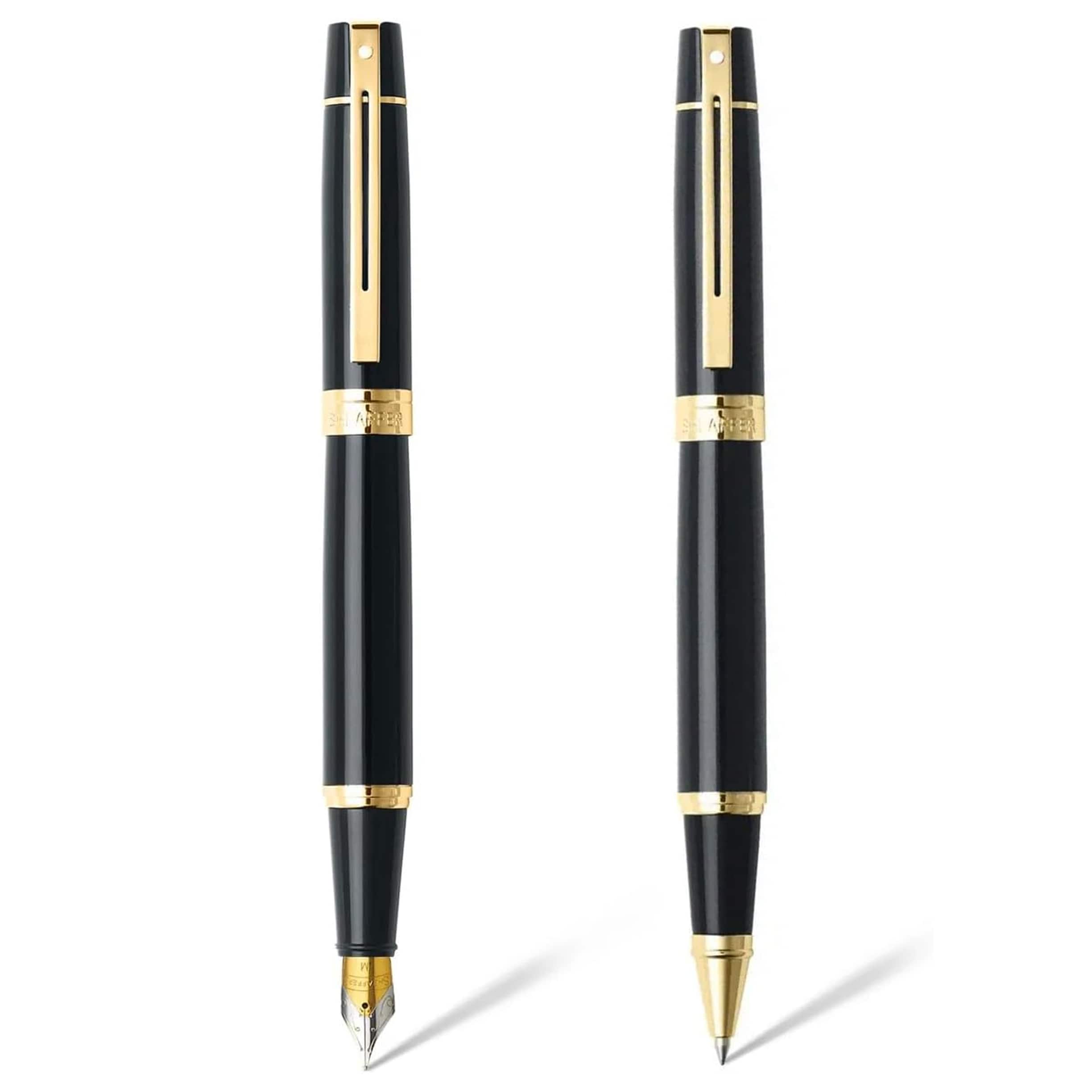 Sheaffer 300 Gift Set Rollerball and Fountain Pen - Glossy Black with Gold Trims - Medium Nib