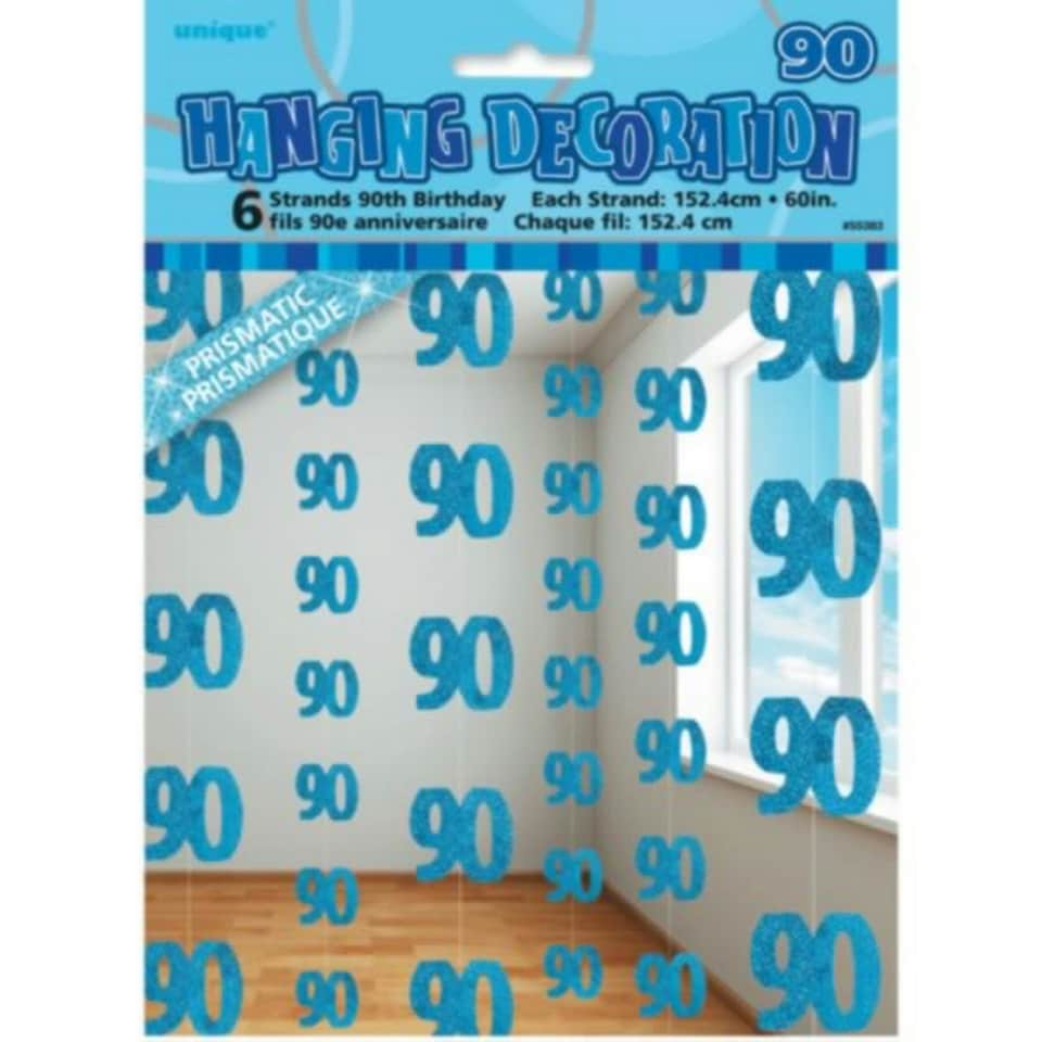 image 1 of Unique Party Blue 90th Birthday/Anniversary Hanging String Decorations - Blue - One Size